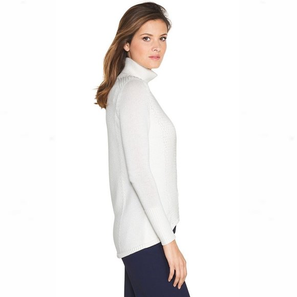 WHBM Ecru High-Neck Mixed-Stitch High-Low Sweater - Picture 4 of 11